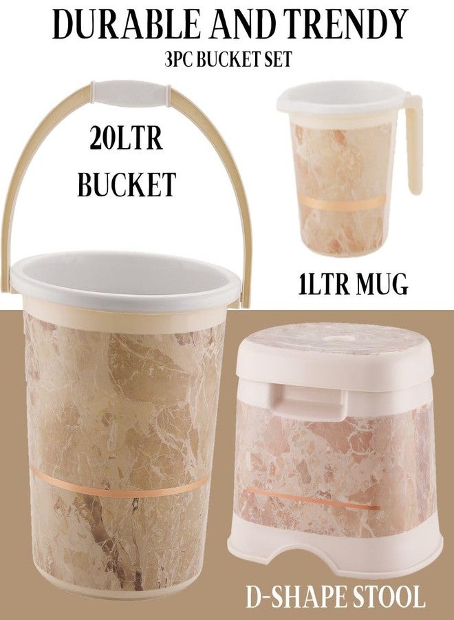Nabhya Granite 3Pc Bathroom Set, with Plastic Buckeet (20ltr), D-Shape Heighted Stool, Mug (1LTR) 3 pc Bucket-Set for Bathroom, Home & Kitchen, Combo of 3pc Bucket Cleaning Set (Beige) - Image 3